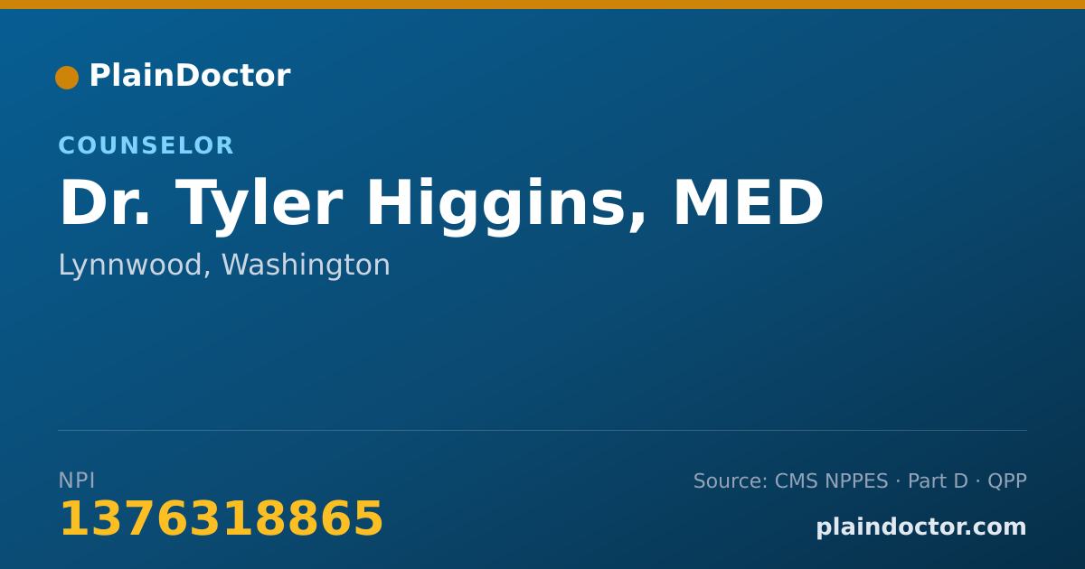 Shareable card for Tyler Higgins, MED - Counselor, Lynnwood, WA