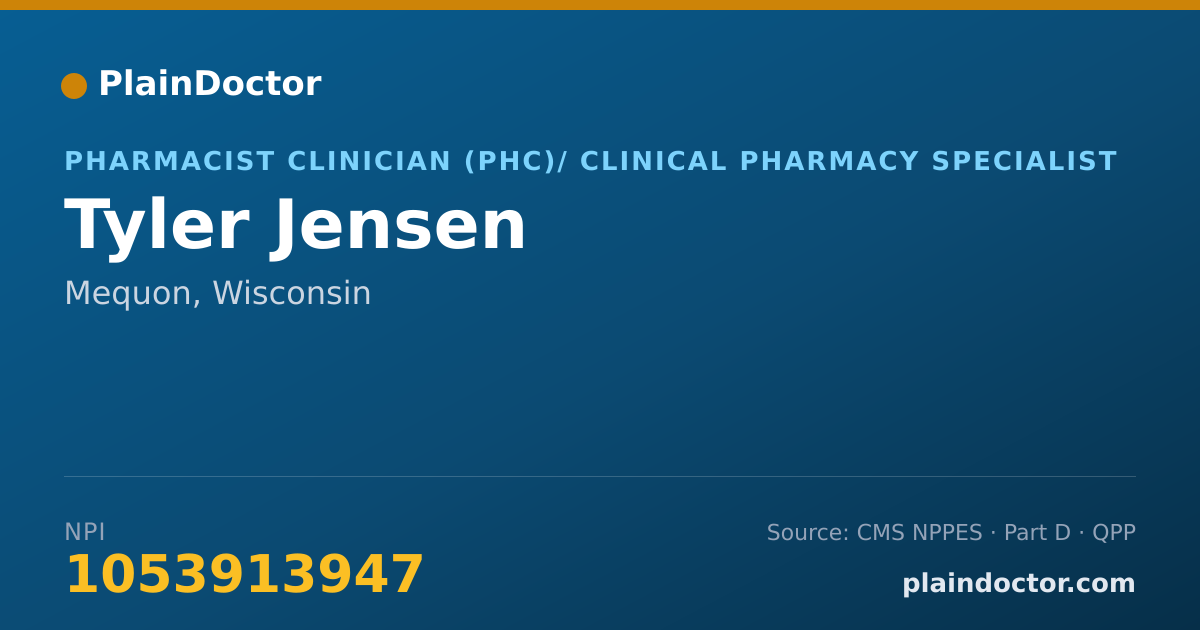 Shareable card for Tyler Jensen - Pharmacist Clinician (PhC)/ Clinical Pharmacy Specialist, Mequon, WI