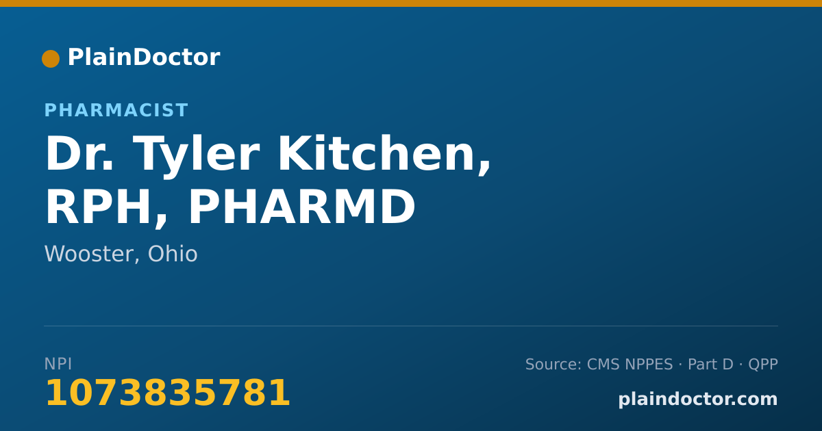 Shareable card for Tyler Kitchen, RPH, PHARMD - Pharmacist, Wooster, OH