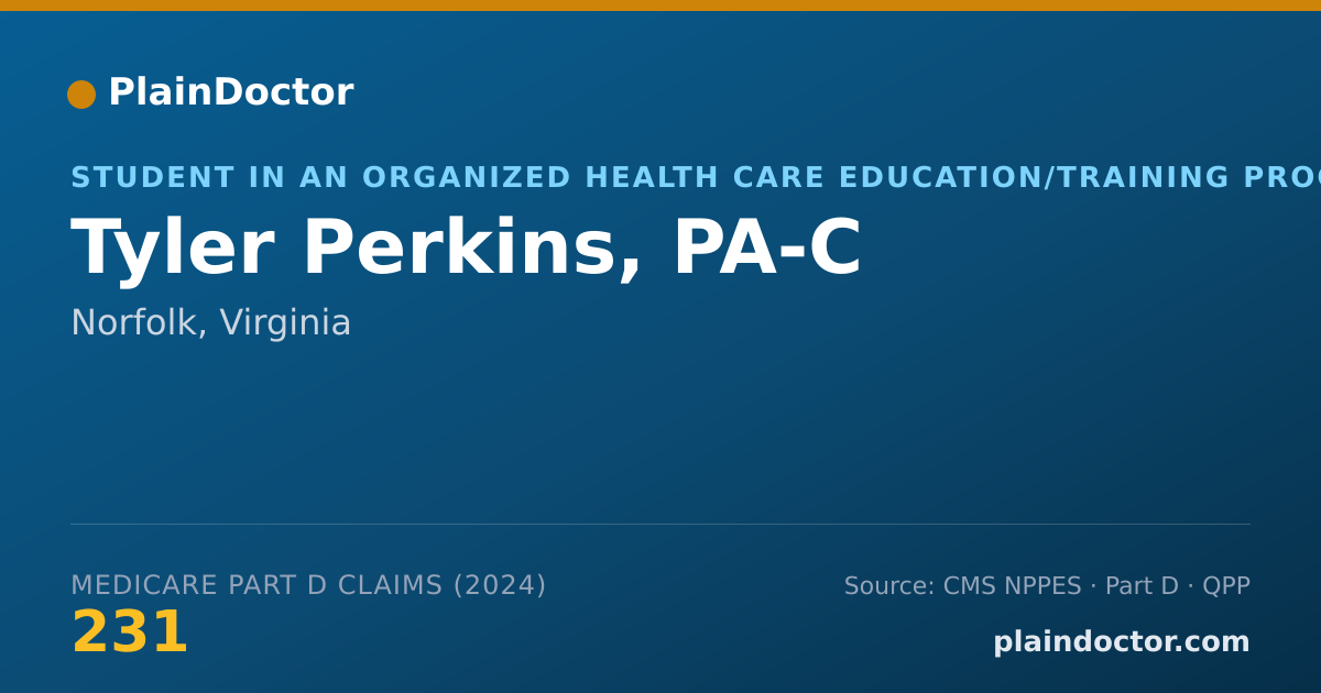 Shareable card for Tyler Perkins, PA-C - Student in an Organized Health Care Education/Training Program, Norfolk, VA