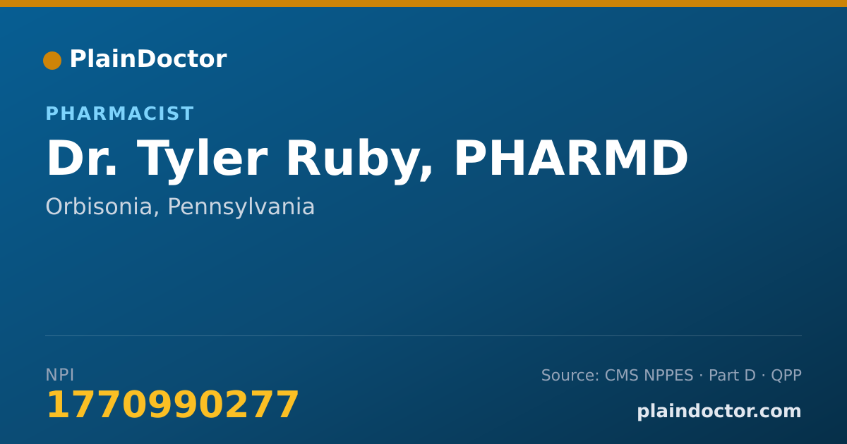 Shareable card for Tyler Ruby, PHARMD - Pharmacist, Orbisonia, PA