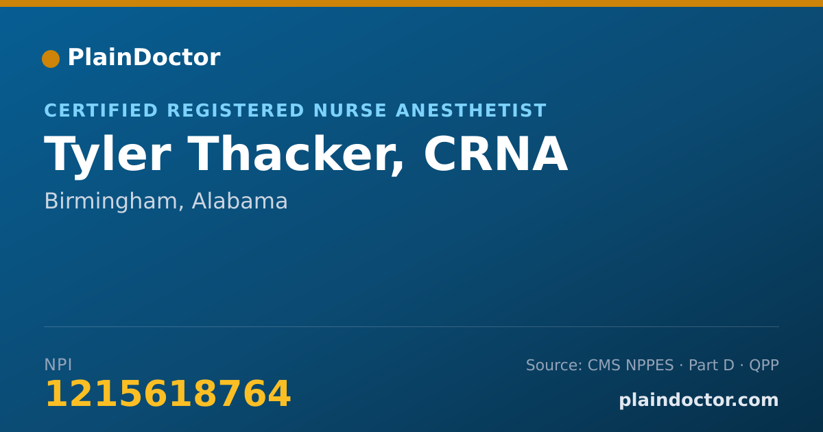 Shareable card for Tyler Thacker, CRNA - Certified Registered Nurse Anesthetist, Birmingham, AL