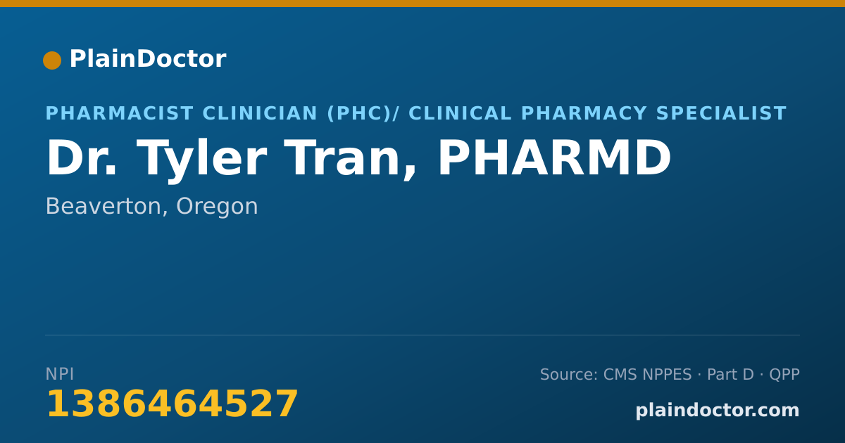 Shareable card for Tyler Tran, PHARMD - Pharmacist Clinician (PhC)/ Clinical Pharmacy Specialist, Beaverton, OR