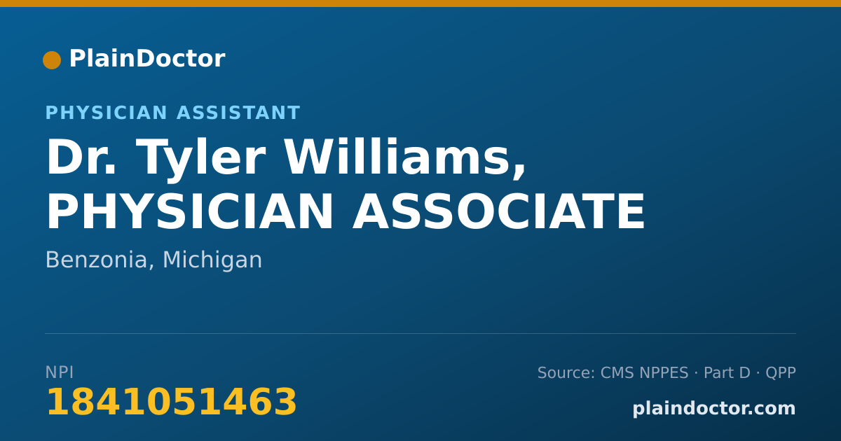 Shareable card for Tyler Williams, PHYSICIAN ASSOCIATE - Physician Assistant, Benzonia, MI