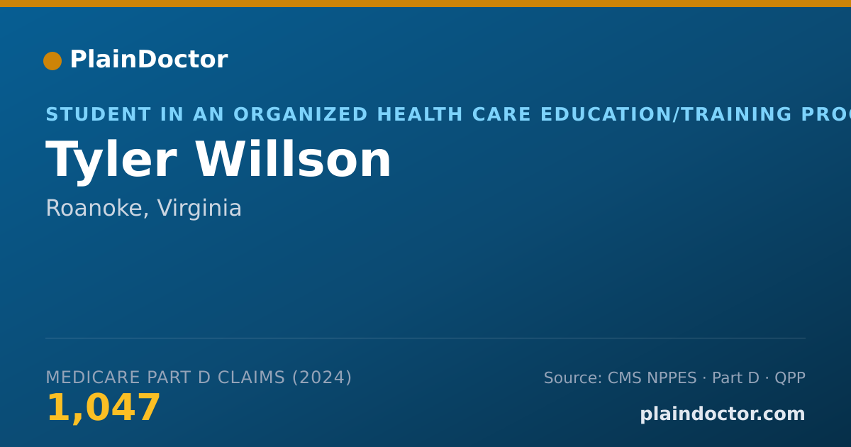Shareable card for Tyler Willson - Student in an Organized Health Care Education/Training Program, Roanoke, VA