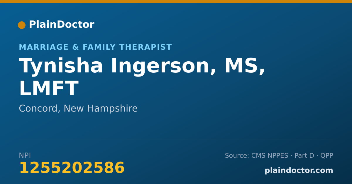 Shareable card for Tynisha Ingerson, MS, LMFT - Marriage & Family Therapist, Concord, NH