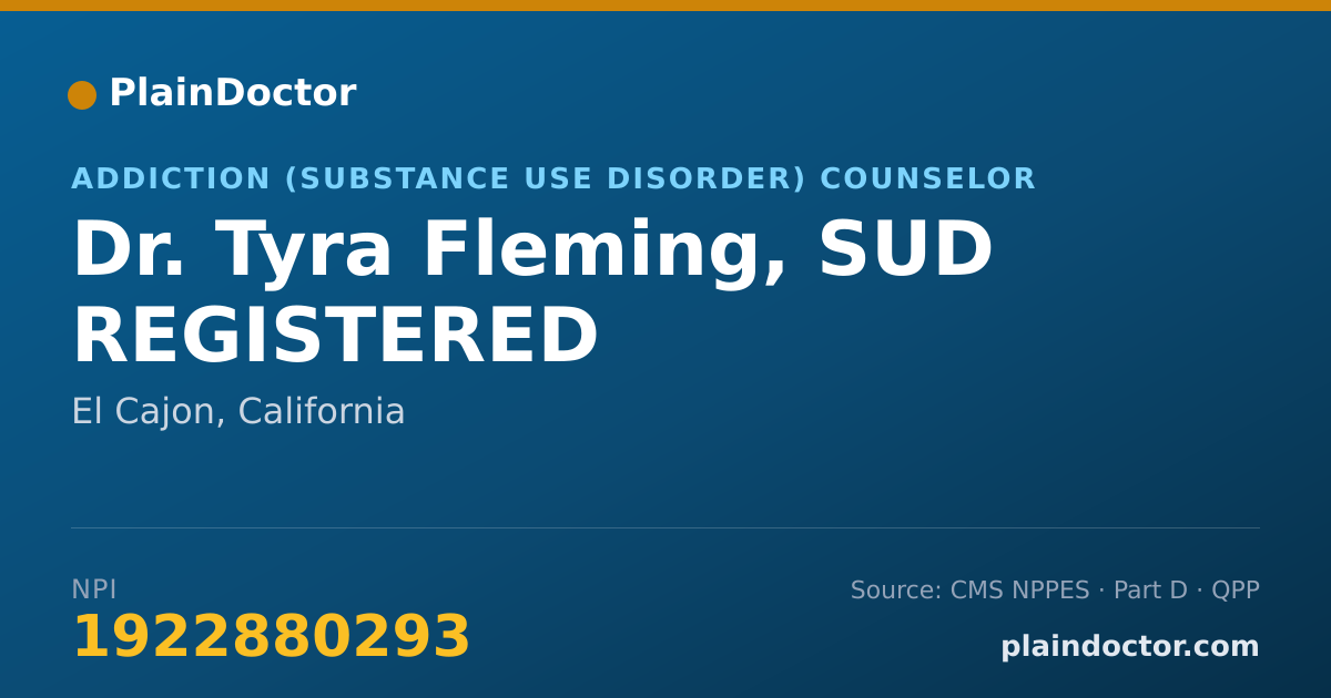 Shareable card for Tyra Fleming, SUD REGISTERED - Addiction (Substance Use Disorder) Counselor, El Cajon, CA