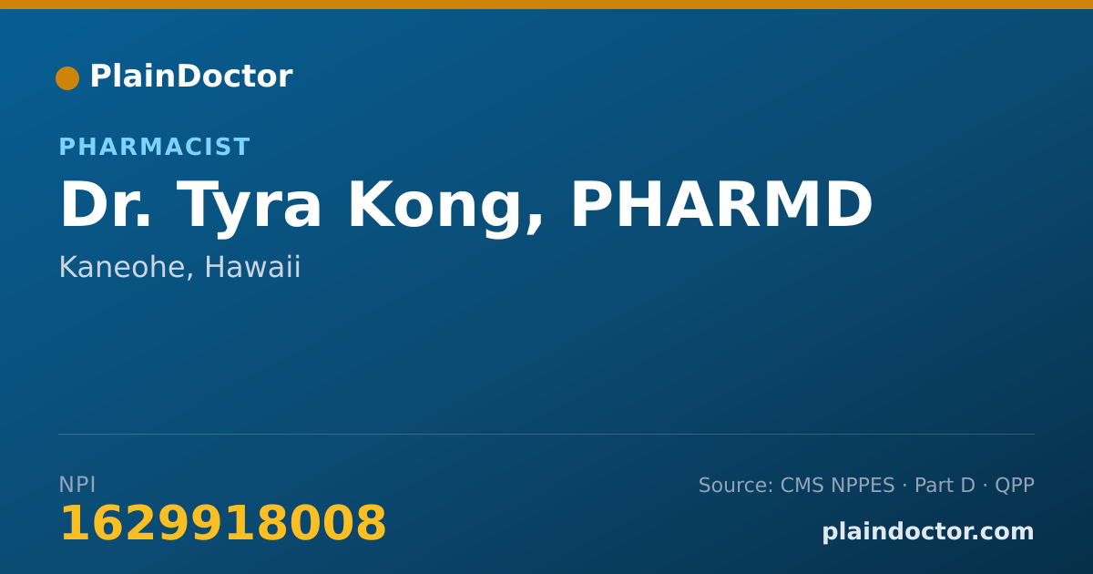 Shareable card for Tyra Kong, PHARMD - Pharmacist, Kaneohe, HI