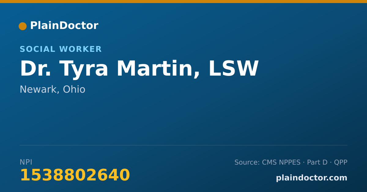 Shareable card for Tyra Martin, LSW - Social Worker, Newark, OH
