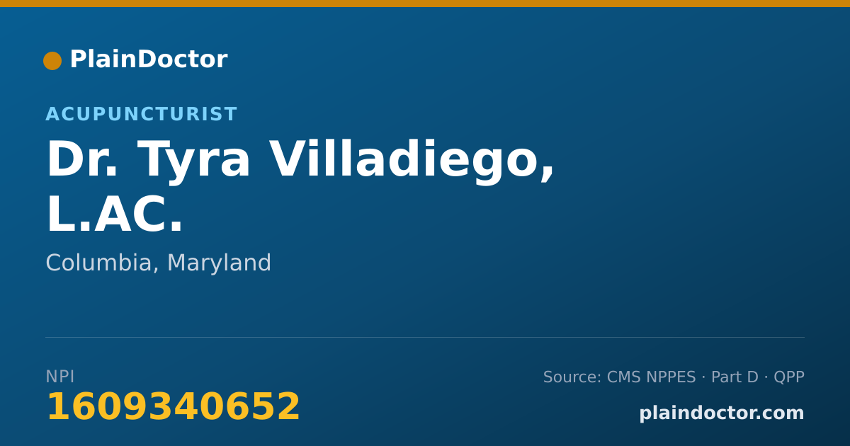 Shareable card for Tyra Villadiego, L.AC. - Acupuncturist, Columbia, MD