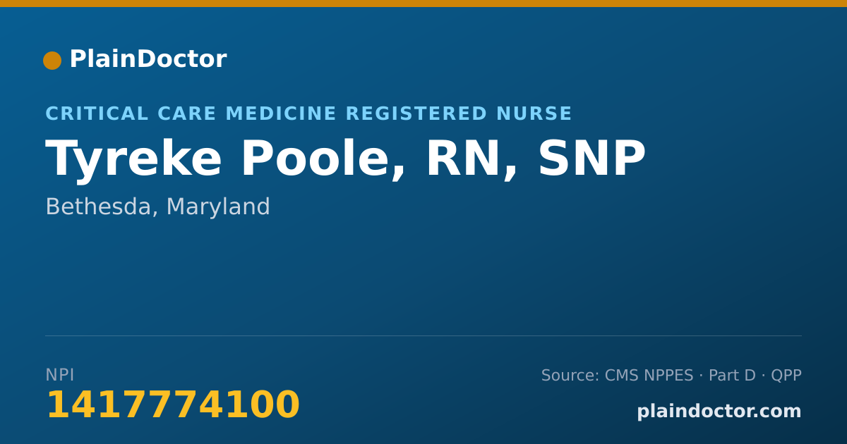 Shareable card for Tyreke Poole, RN, SNP - Critical Care Medicine Registered Nurse, Bethesda, MD