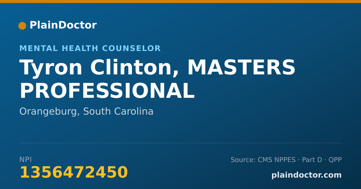 Shareable card for Tyron Clinton, MASTERS PROFESSIONAL - Mental Health Counselor, Orangeburg, SC