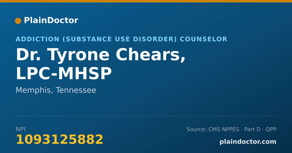 Shareable card for Tyrone Chears, LPC-MHSP - Addiction (Substance Use Disorder) Counselor, Memphis, TN