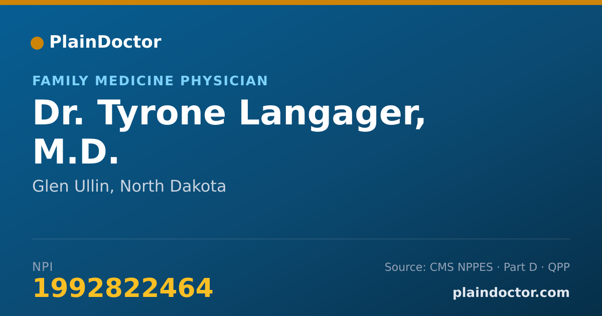 Shareable card for Tyrone Langager, M.D. - Family Medicine Physician, Glen Ullin, ND
