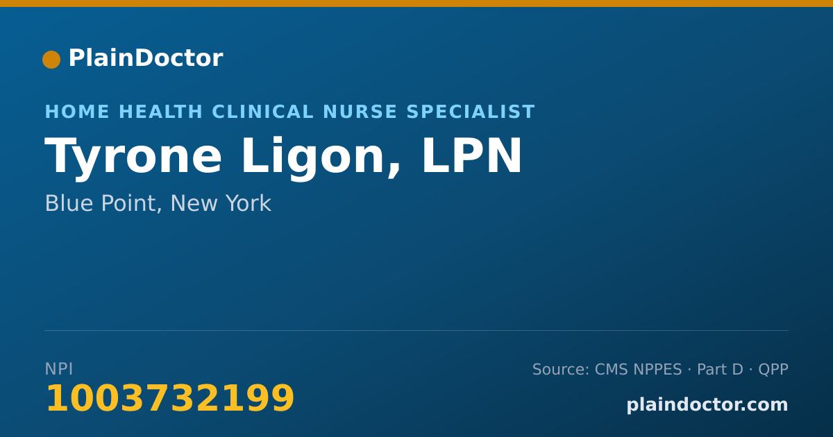 Shareable card for Tyrone Ligon, LPN - Home Health Clinical Nurse Specialist, Blue Point, NY