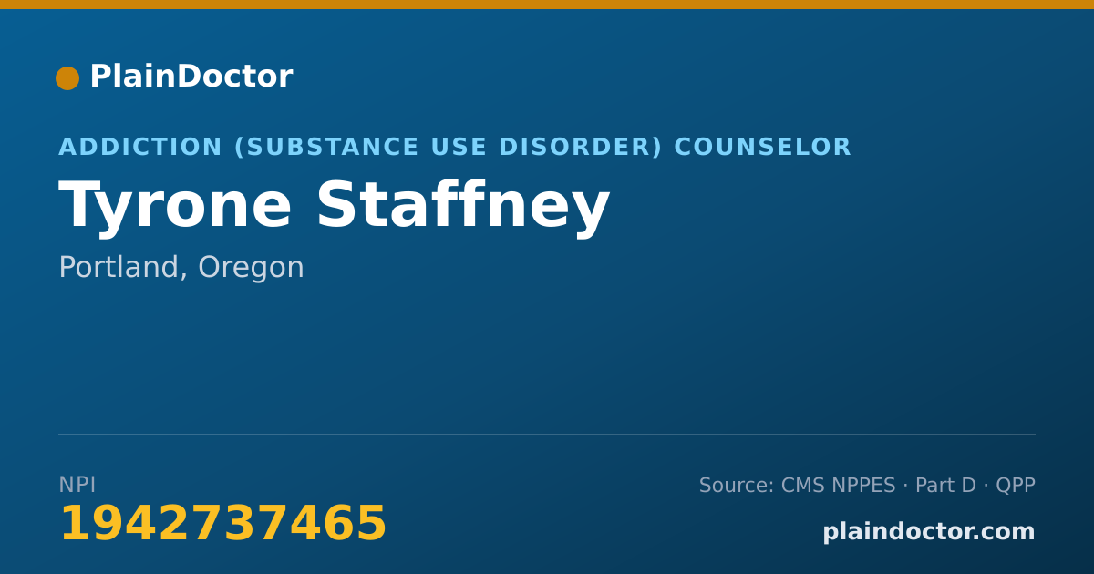 Shareable card for Tyrone Staffney - Addiction (Substance Use Disorder) Counselor, Portland, OR