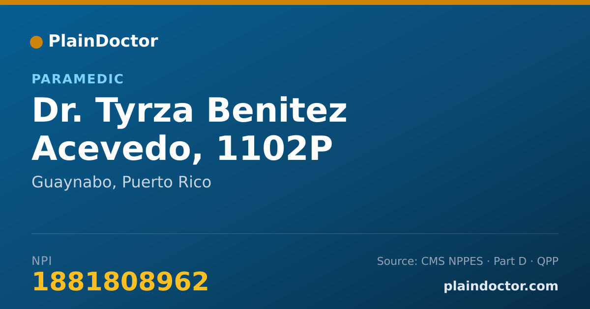 Shareable card for Tyrza Benitez Acevedo, 1102P - Paramedic, Guaynabo, PR
