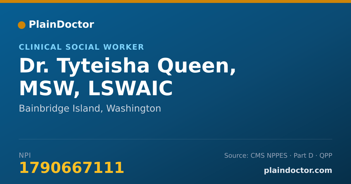 Shareable card for Tyteisha Queen, MSW, LSWAIC - Clinical Social Worker, Bainbridge Island, WA