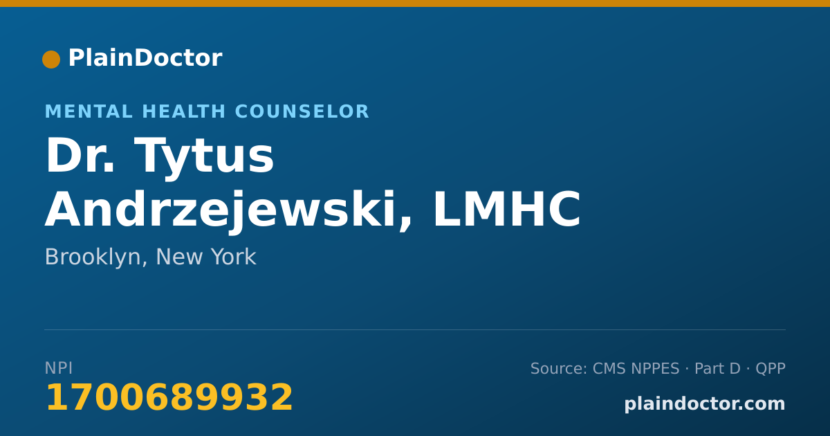 Shareable card for Tytus Andrzejewski, LMHC - Mental Health Counselor, Brooklyn, NY
