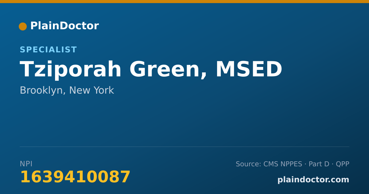 Shareable card for Tziporah Green, MSED - Specialist, Brooklyn, NY