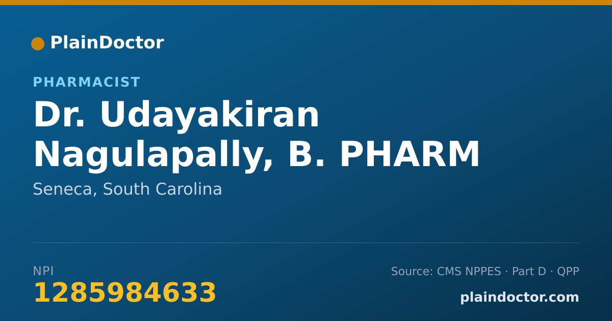 Shareable card for Udayakiran Nagulapally, B. PHARM RPH - Pharmacist, Seneca, SC