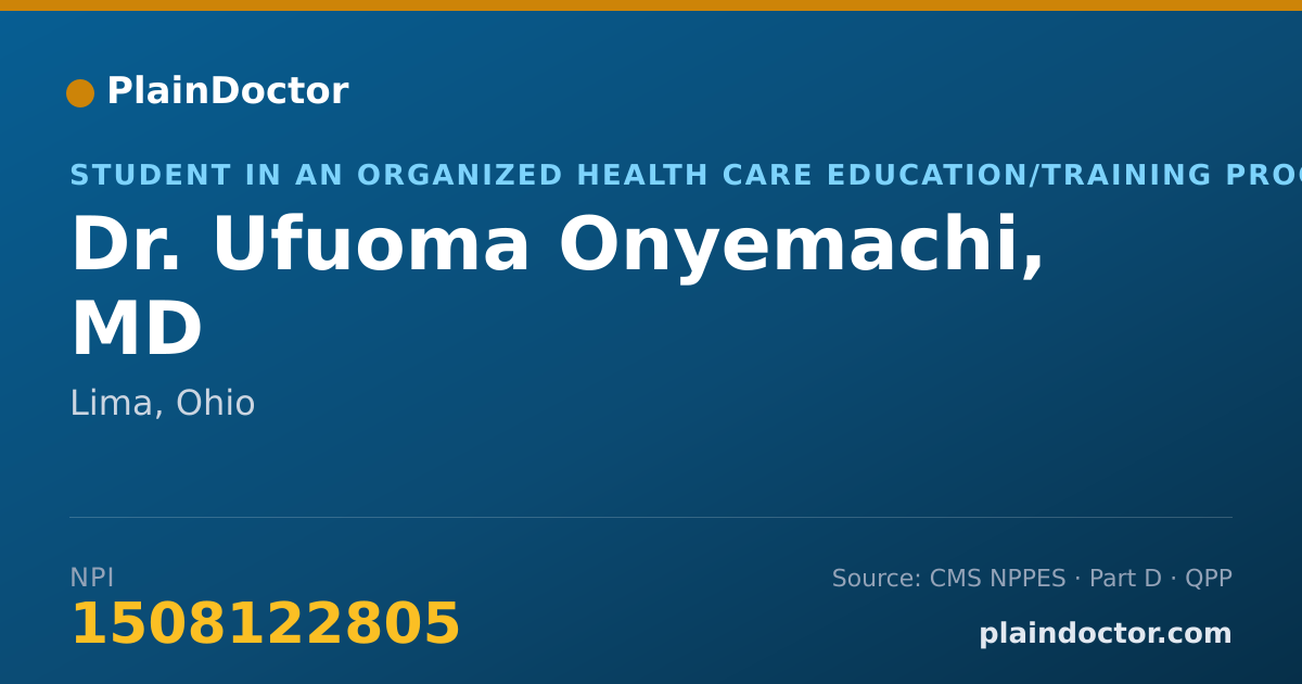 Shareable card for Ufuoma Onyemachi, MD - Student in an Organized Health Care Education/Training Program, Lima, OH