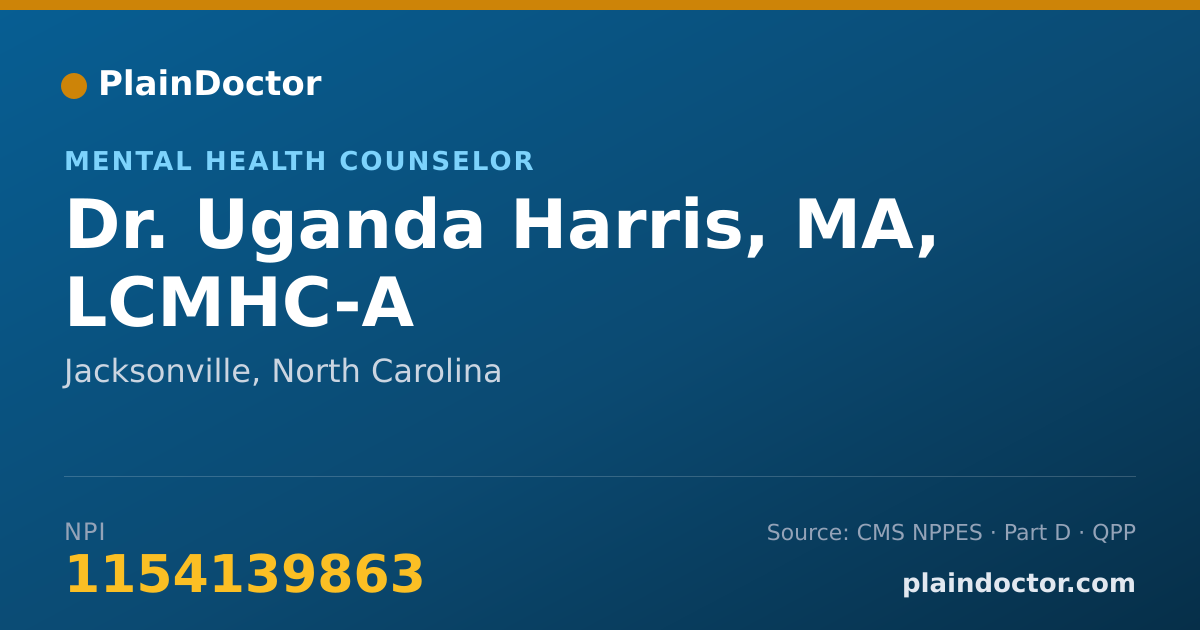 Shareable card for Uganda Harris, MA, LCMHC-A - Mental Health Counselor, Jacksonville, NC