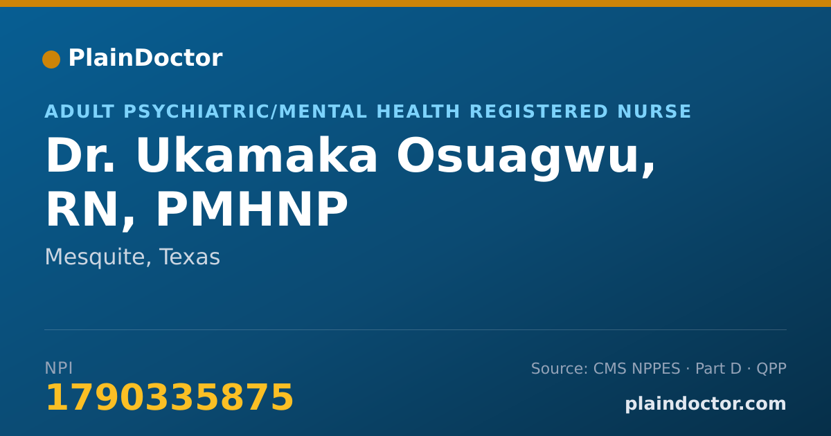 Shareable card for Ukamaka Osuagwu, RN, PMHNP - Adult Psychiatric/Mental Health Registered Nurse, Mesquite, TX