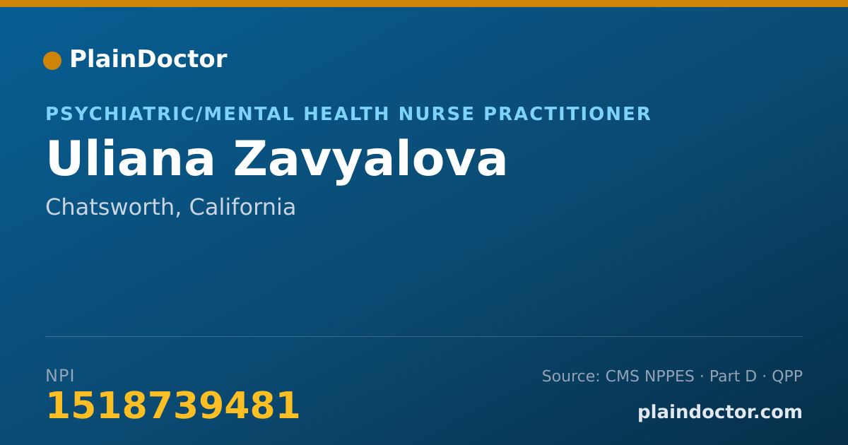 Shareable card for Uliana Zavyalova - Psychiatric/Mental Health Nurse Practitioner, Chatsworth, CA
