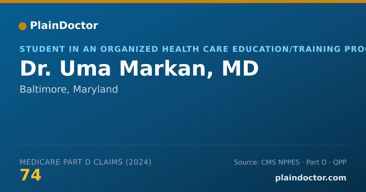 Shareable card for Uma Markan, MD - Student in an Organized Health Care Education/Training Program, Baltimore, MD