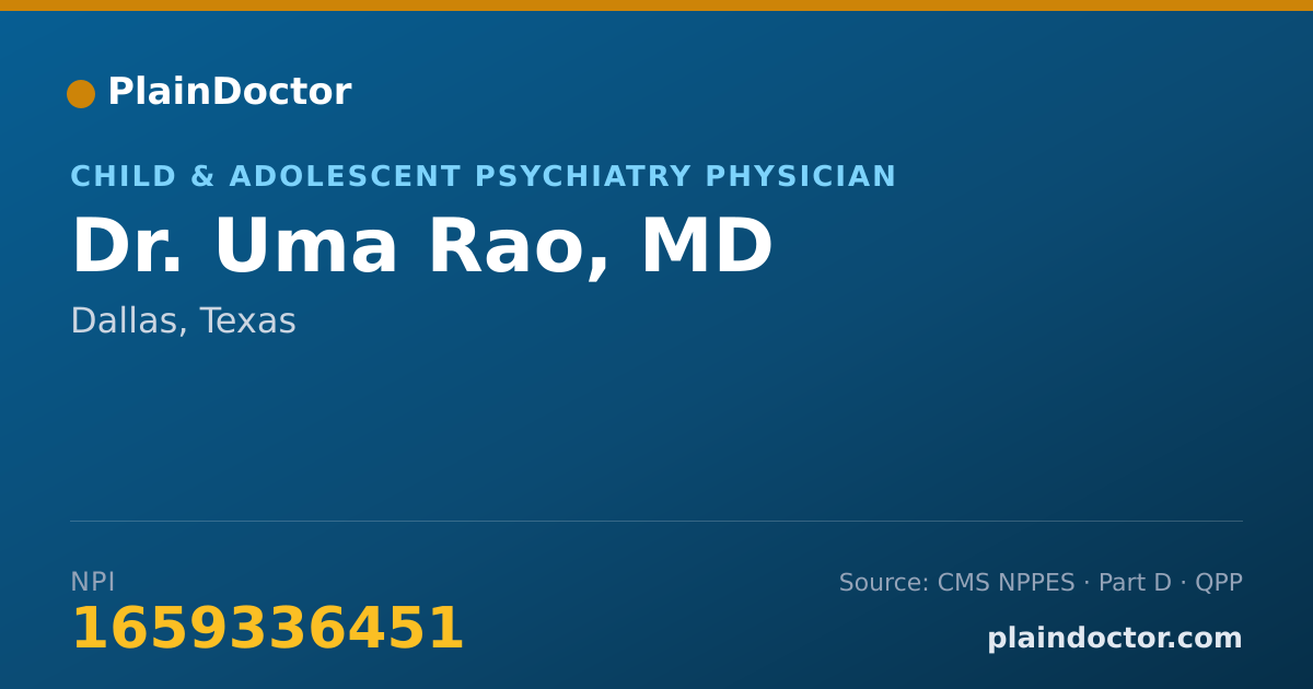 Shareable card for Uma Rao, MD - Child & Adolescent Psychiatry Physician, Dallas, TX