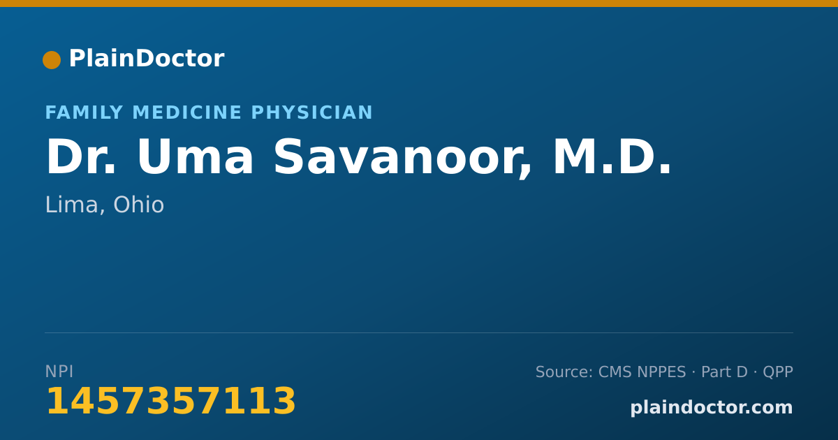 Shareable card for Uma Savanoor, M.D. - Family Medicine Physician, Lima, OH