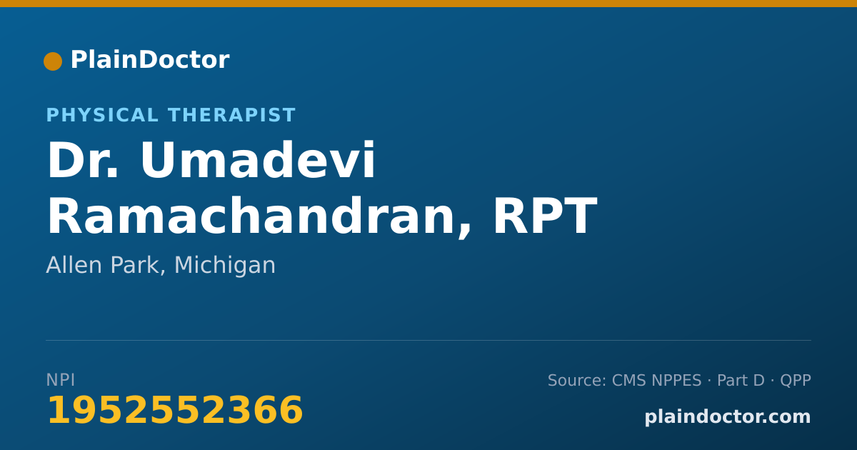 Shareable card for Umadevi Ramachandran, RPT - Physical Therapist, Allen Park, MI