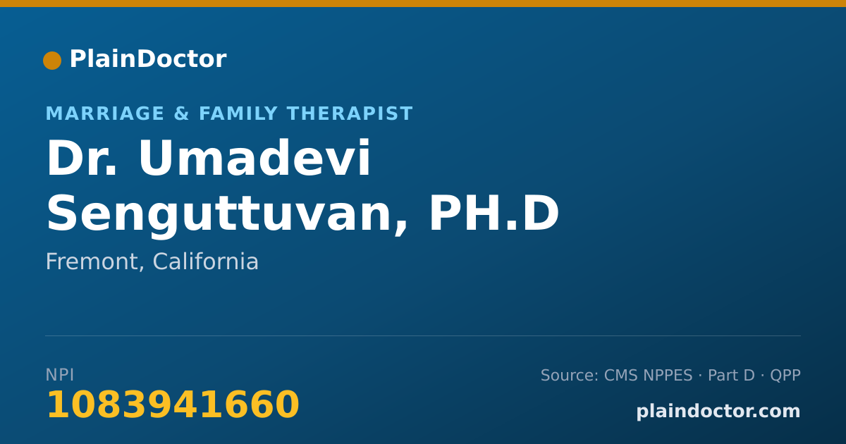 Shareable card for Umadevi Senguttuvan, PH.D - Marriage & Family Therapist, Fremont, CA