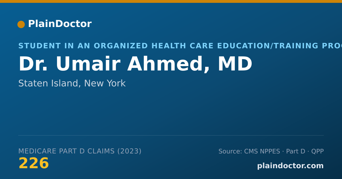 Shareable card for Umair Ahmed, MD - Student in an Organized Health Care Education/Training Program, Staten Island, NY