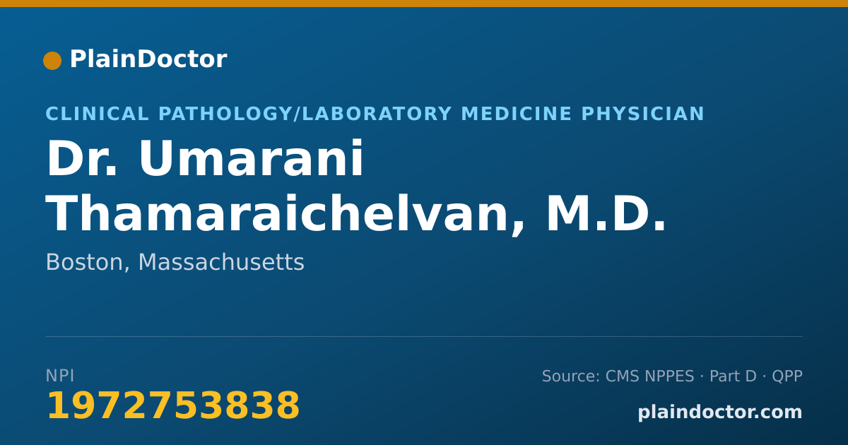 Shareable card for Umarani Thamaraichelvan, M.D. - Clinical Pathology/Laboratory Medicine Physician, Boston, MA
