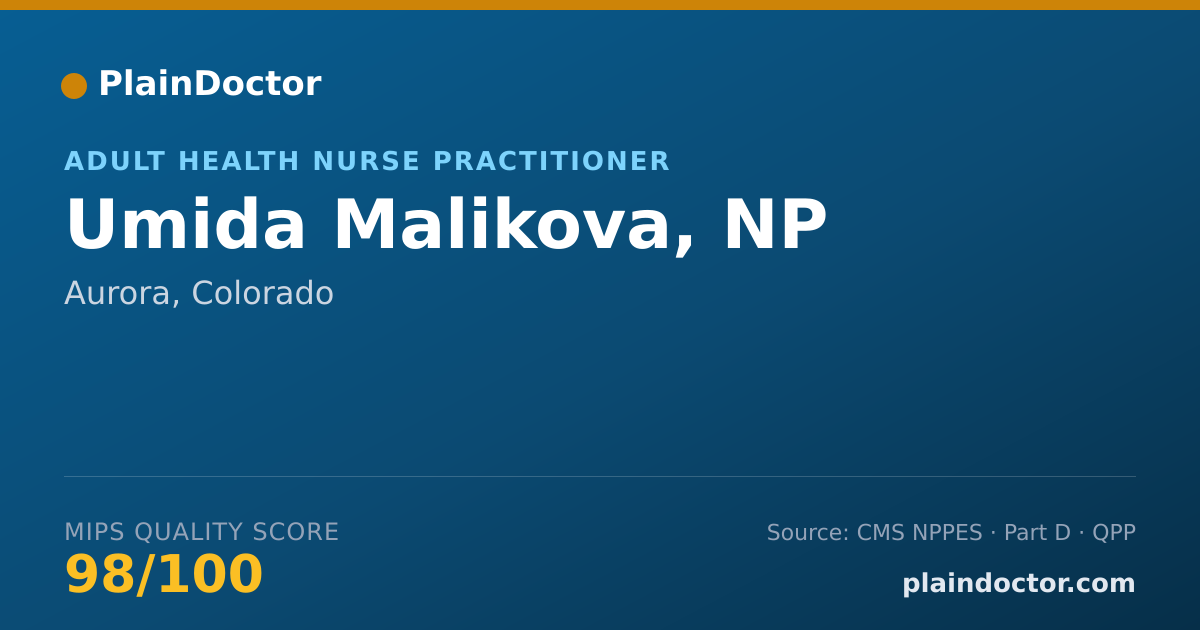 Shareable card for Umida Malikova, NP - Adult Health Nurse Practitioner, Aurora, CO