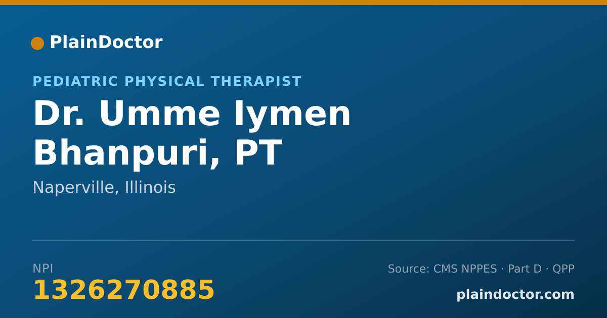 Shareable card for Umme Iymen Bhanpuri, PT - Pediatric Physical Therapist, Naperville, IL