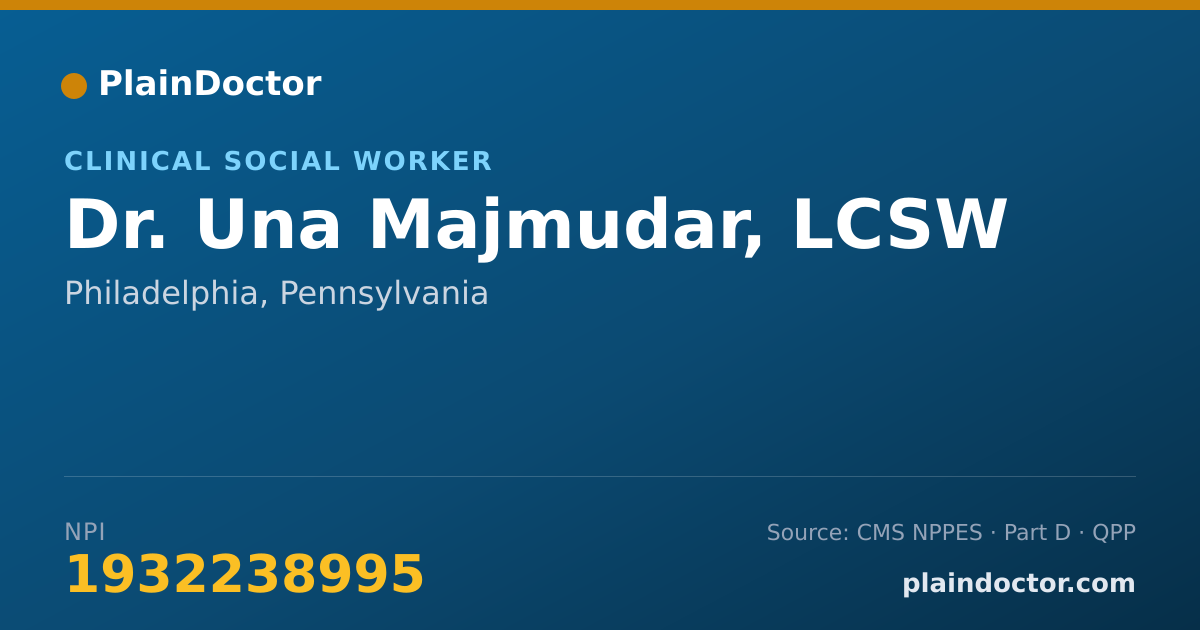 Shareable card for Una Majmudar, LCSW - Clinical Social Worker, Philadelphia, PA