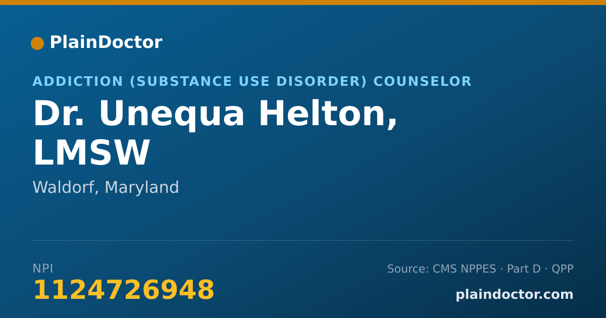 Shareable card for Unequa Helton, LMSW - Addiction (Substance Use Disorder) Counselor, Waldorf, MD