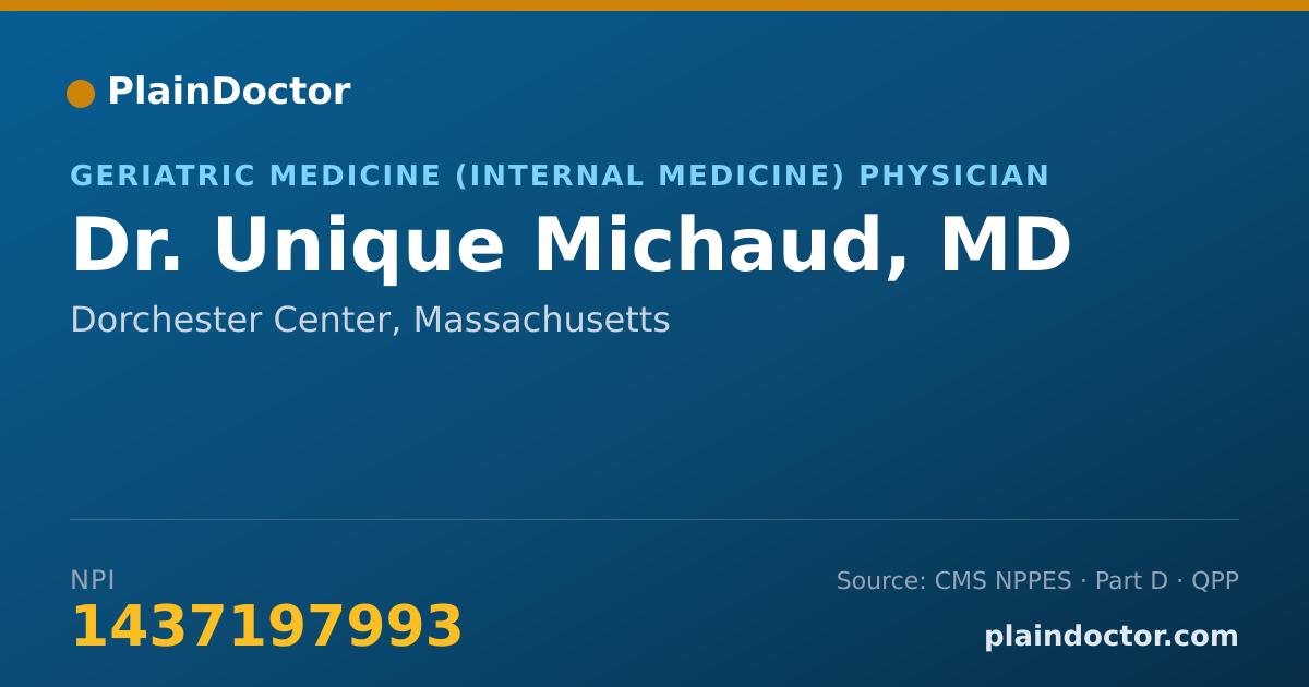 Shareable card for Unique Michaud, MD - Geriatric Medicine (Internal Medicine) Physician, Dorchester Center, MA
