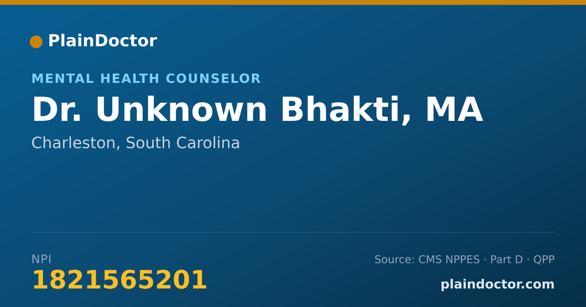 Shareable card for Unknown Bhakti, MA - Mental Health Counselor, Charleston, SC
