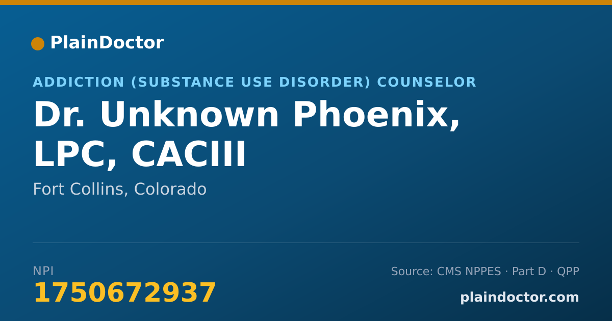 Shareable card for Unknown Phoenix, LPC, CACIII - Addiction (Substance Use Disorder) Counselor, Fort Collins, CO