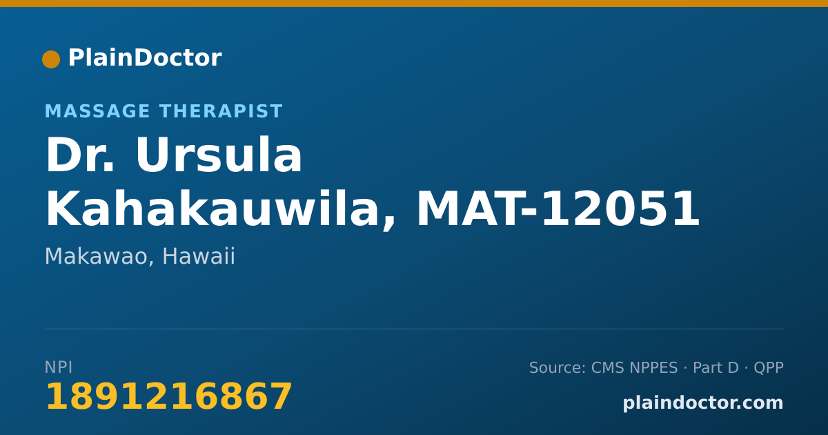 Shareable card for Ursula Kahakauwila, MAT-12051 - Massage Therapist, Makawao, HI