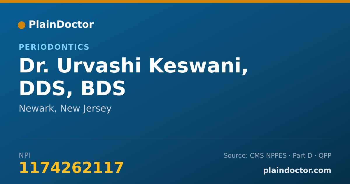 Shareable card for Urvashi Keswani, DDS, BDS - Periodontics, Newark, NJ