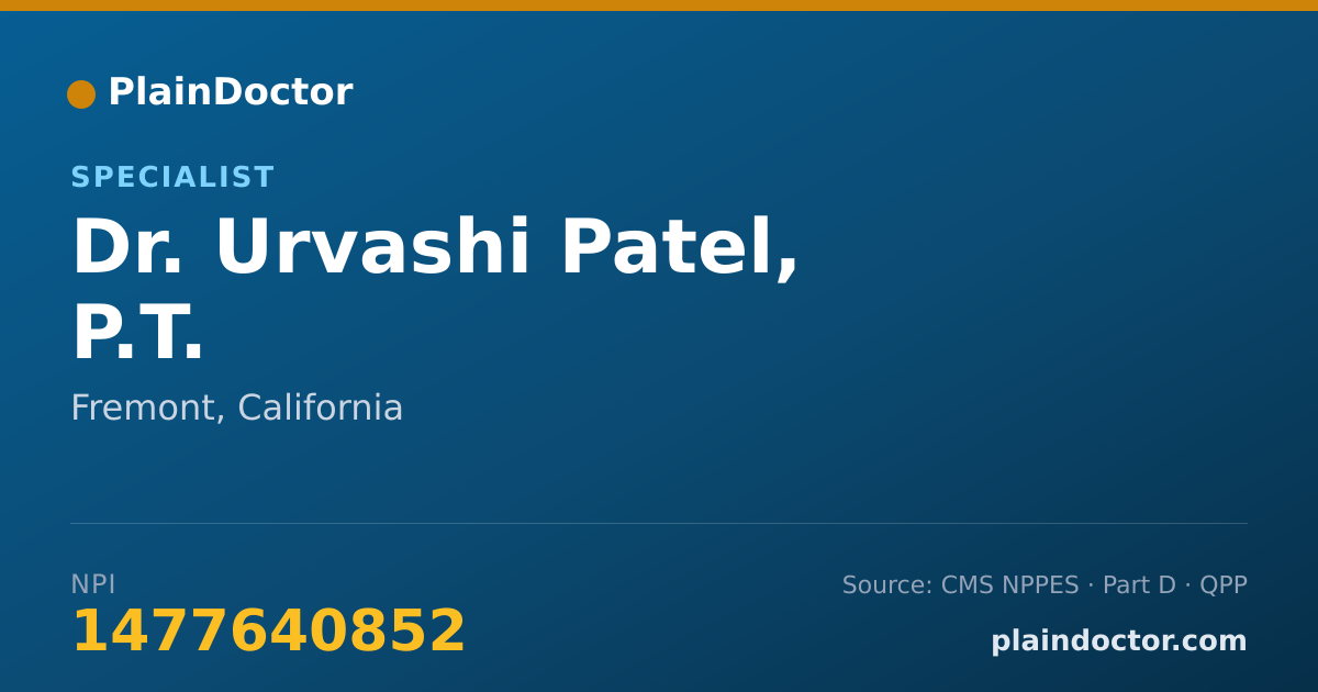 Shareable card for Urvashi Patel, P.T. - Specialist, Fremont, CA