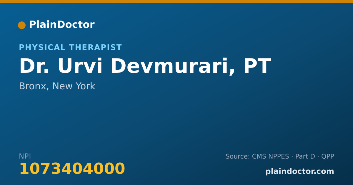 Shareable card for Urvi Devmurari, PT - Physical Therapist, Bronx, NY