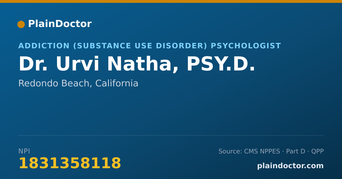 Shareable card for Urvi Natha, PSY.D. - Addiction (Substance Use Disorder) Psychologist, Redondo Beach, CA