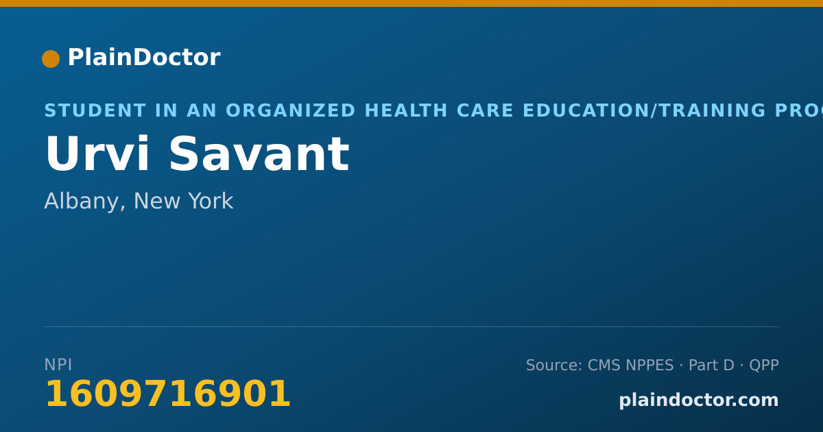 Shareable card for Urvi Savant - Student in an Organized Health Care Education/Training Program, Albany, NY