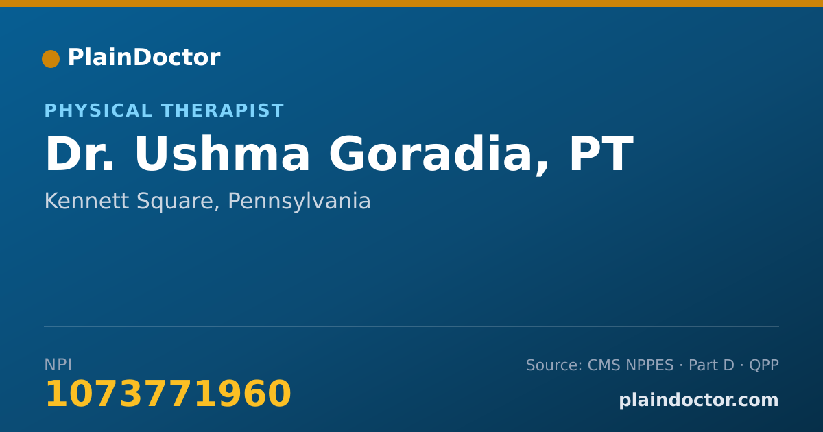 Shareable card for Ushma Goradia, PT - Physical Therapist, Kennett Square, PA